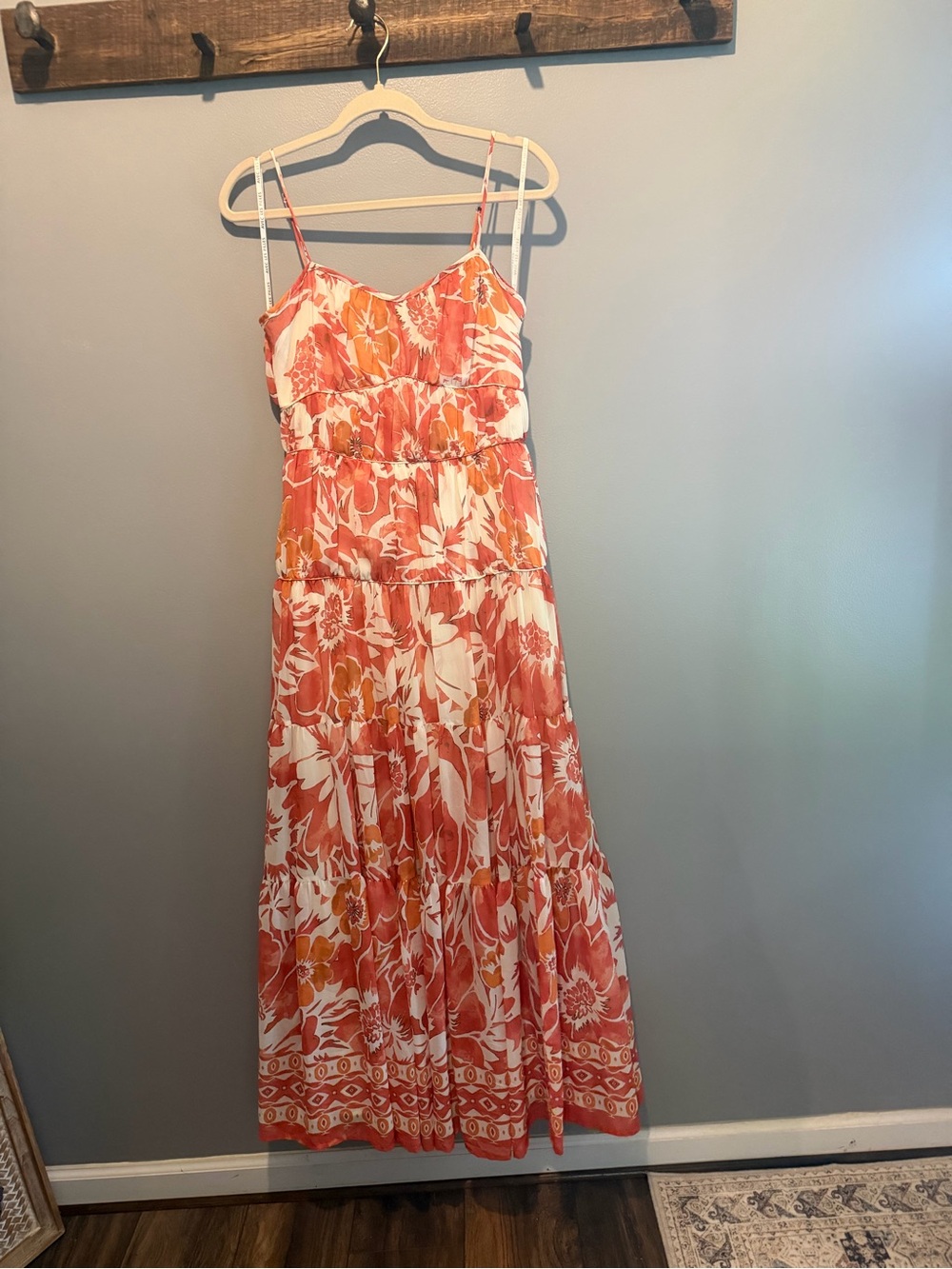 Avec Les Filles Orange and White Floral Maxi Dress
